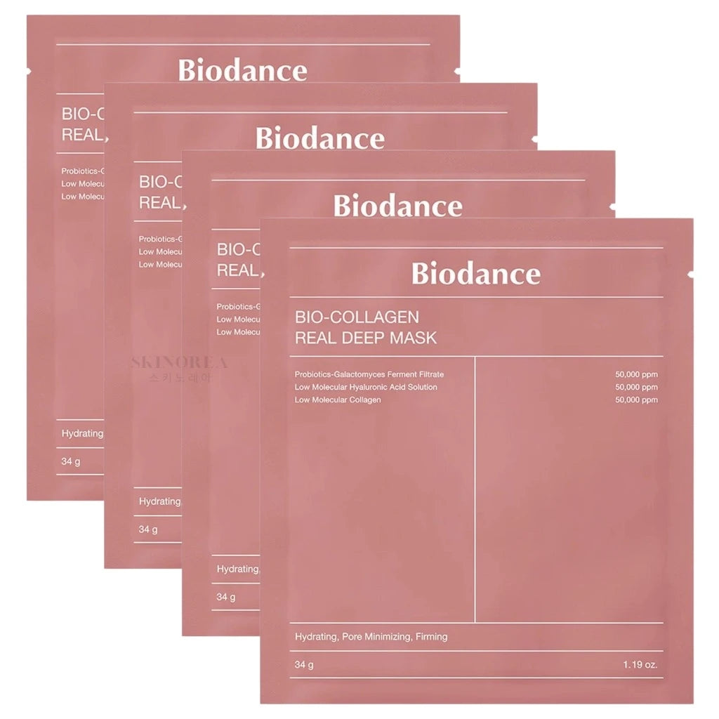 Biodance Bio Collagen Real Deep Mask Pack 4 masks  - Pack de 4 masques visage rose Biodance Bio Collagen Real Deep 4 masques - Masque de collagène viral tout-en-un - Kbeauty skincare coréenne Skinorea shop Paris France livraison rapide - yesstyle