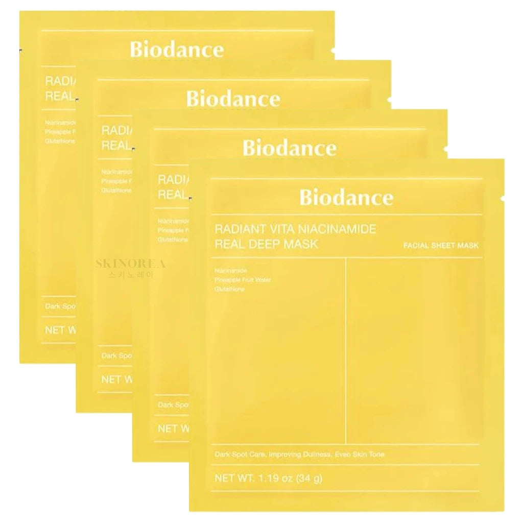 Biodance Radiant Vita Niacimamide Real Deep Mask Pack 4 masks - Pack de 4 masques visage jaune Biodance éclaircissant contre les taches brunes - texture - Kbeauty skincare coréenne Skinorea shop Paris France livraison rapide 