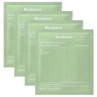 Biodance Refreshing Sea Kelp Real Deep Mask Pack 4 masks- Pack de 4 masques visage vert Biodance puissant apaisant et hydratant en profondeur - Kbeauty skincare coréenne Skinorea shop Paris France livraison rapide 