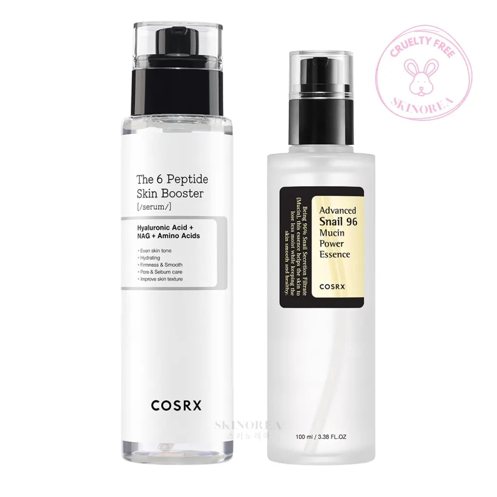 COSRX Skin Barrier Boost Duo Pack: The 6 Peptide Skin Booster Serum + Advanced Snail 96 Mucin Power Essence - Repairing and protecting skin barrier cruelty-free set - Kit  protégeant la barrière cutanée - Kbeauty Korean Skinorea shop Europe fast delivery - skincare coréenne Skinorea shop France Paris livraison rapide - yesstyle
