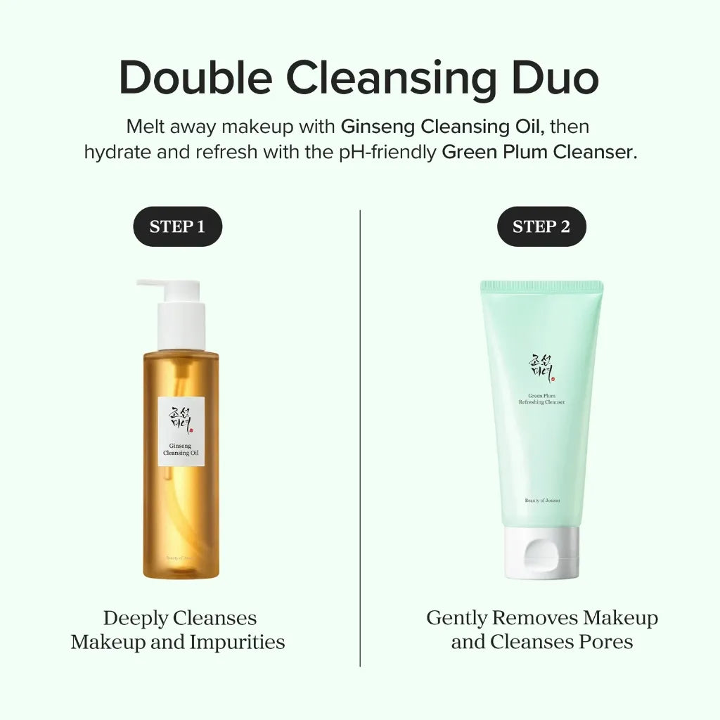 Beauty of Joseon Green Plum Refreshing Cleanser 100ml  - Double Cleansing Duo with Ginseng Cleansing Oil and Green Plum Cleanser - Duo de double nettoyage avec l'huile démaquillante au ginseng et le nettoyant à la prune verte - SKINOREA K-Beauty