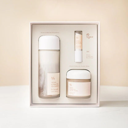 Dr.Ceuracle Vegan Kombucha Tea Special Set - Essence + Gel cream + Lip balm - Coffret de soins nourrissants et détoxifiants