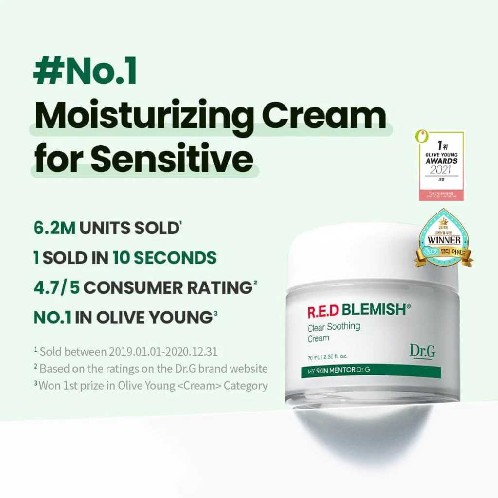 Dr.G Red Blemish Clear Soothing Cream 70ml - Crème apaisante et hydratante pour les peaux sensibles - Kbeauty Korean skincare Europe fast delivery - Skincare coréenne SKINOREA shop Paris France livraison rapide 