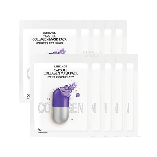 LEBELAGE Capsule Collagen Mask Pack - 10 masks - Pack de 10 masques visage anti-âge et hydratant pas cher - Kbeauty Korean skincare Europe fast delivery - Skincare coréenne Skinorea shop Paris France livraison rapide - yesstyle