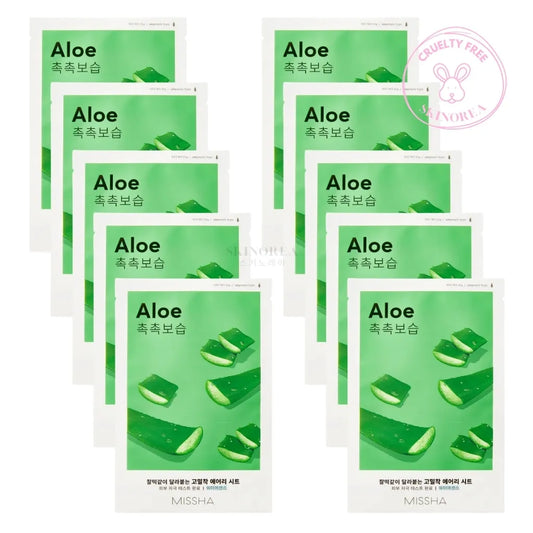 MISSHA Airy Fit Sheet Mask Aloe Pack 10 masks - Cheap moisturizing mask for dry skin - Pack de 10 masques visage en tissu  hydratants pour peau sèche - Kbeauty Korean skincare Europe fast delivery - Skincare coréenne Skinorea shop Paris France livraison rapide