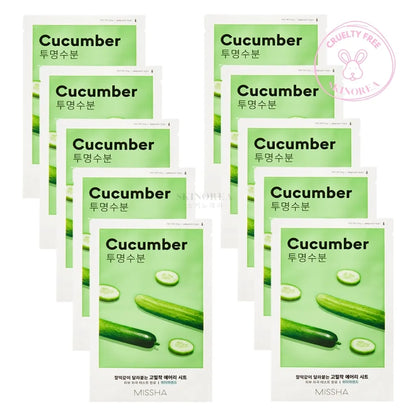 MISSHA Airy Fit Sheet Mask Cucumber Pack 10 masks - Pack de 10 masques visage en tissu hydratant peau sèche - Kbeauty Korean skincare Europe fast delivery - Skincare coréenne Skinorea shop Paris France livraison rapide