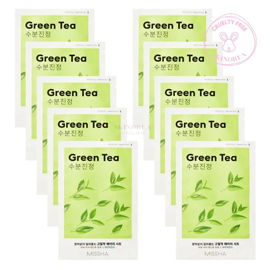 MISSHA Airy Fit Sheet Mask Green Tea Pack 10 masks - Purifying and hydrating sheet mask - Pack de 10 masques coréens visage en tissu purifiants et hydratants - Kbeauty Korean skincare Europe fast delivery - Skincare coréenne Skinorea shop Paris France livraison rapide