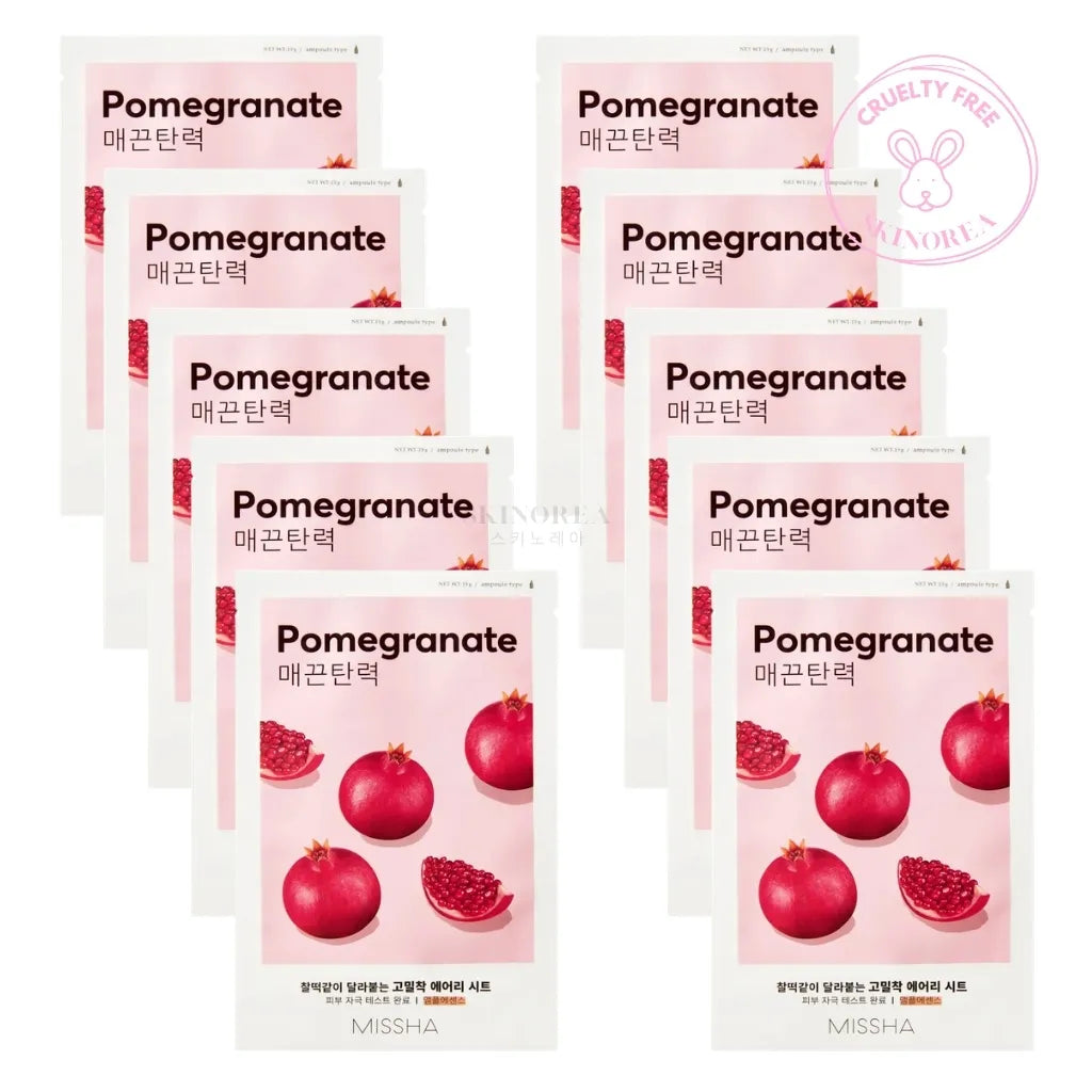 MISSHA Airy Fit Sheet Mask Pomegranate Pack 10 masks - Sheet mask for skin elasticity - Pack de 10 masques coréens visage en tissu pour l'élasticité de la peau - Kbeauty Korean skincare Europe fast delivery - Skincare coréenne Skinorea shop Paris France livraison rapide