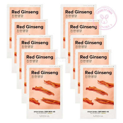 MISSHA Airy Fit Sheet Mask Red Ginseng Pack 10 masks- Pack de 10 masques visage en tissu nourrissants en profondeur ginseng rouge  - Kbeauty Korean skincare Europe fast delivery - Skincare coréenne Skinorea shop Paris France livraison rapide