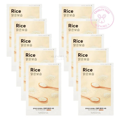 MISSHA Airy Fit Sheet Mask Rice Pack 10 masks - Brightening sheet mask for dull skin -  Pack de 10 masques visage en tissu éclaircissants pour les peaux ternes - Kbeauty Korean skincare Europe fast delivery - Skincare coréenne Skinorea shop Paris France livraison rapide