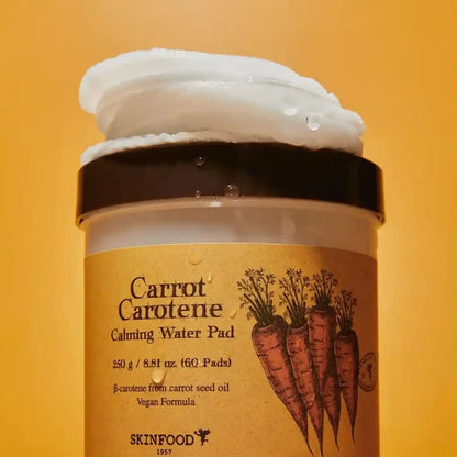 SKINFOOD Carrot Carotene Calming Water Pad 60pads - texture - Pads tonique en coton apaisant vegan - Best seller olive young - k-beauty skincare coréenne - Skinorea