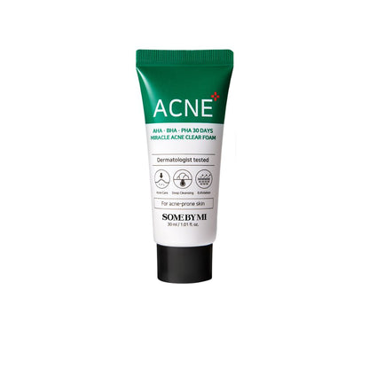 SOME BY MI - AHA-BHA-PHA 30 Days Miracle Acne Clear Foam mini 30ml - Kit de soins complet - Nettoyage en profondeur pour une peau rafraîchie