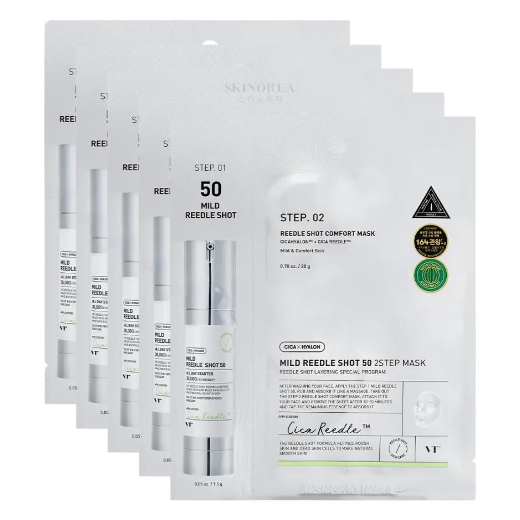 VT Mild Reedle Shot 50 2-Step Mask Pack 5 masks - Pack de 5 masques visage en tissu lissants et apaisants - K-beauty soin cosmétique corée Skinorea shop France livraison rapide